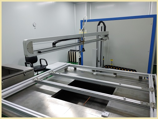 HEPA filter quality control system for leakage detection by scan method