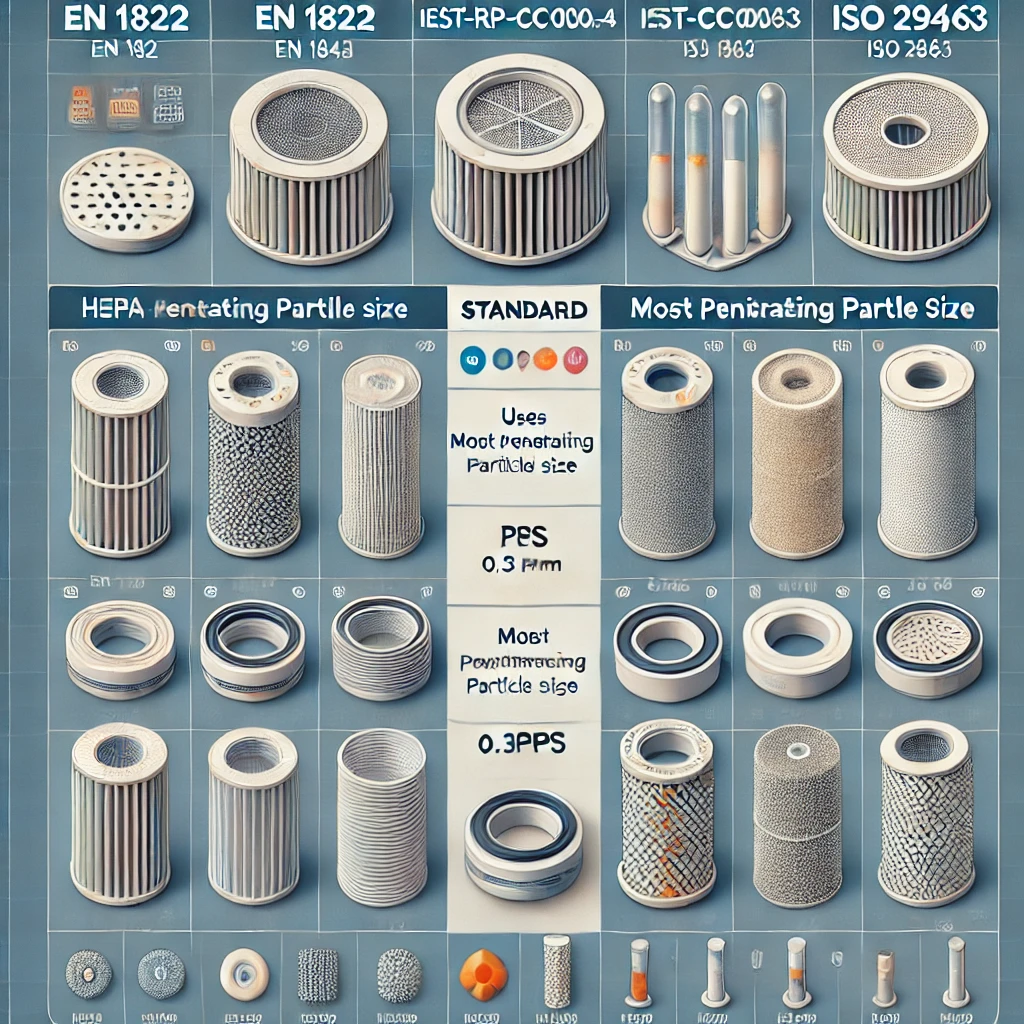 Comparison of EN 1822, ISO 29463, and IEST-RP-CC003.4: Testing, Classification, Particle Size Considerations, and Application Scope
