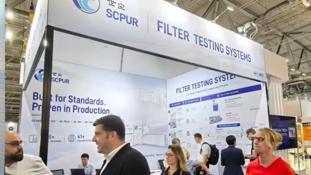 The SCPUR stand at FILTECH 2026 presented testing solutions from filter media to heavy-duty air intake filtration.